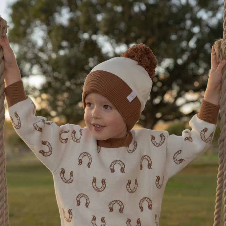 Knitted Pom Beanie | Ivory Duo tone
