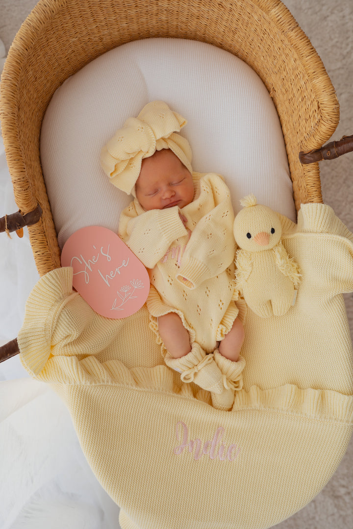 Frill Knit Pointelle Romper | Lemon