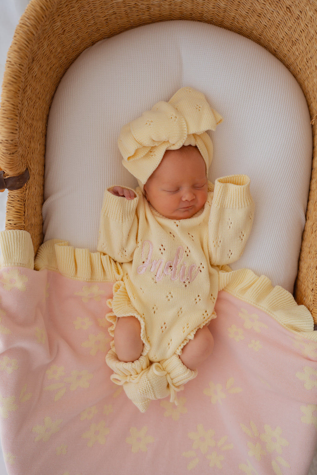 Frill Knit Pointelle Romper | Lemon