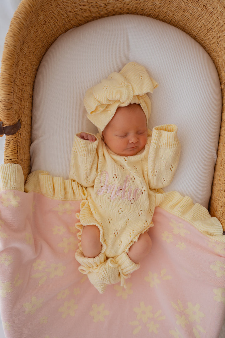 Frill Knit Pointelle Romper | Lemon