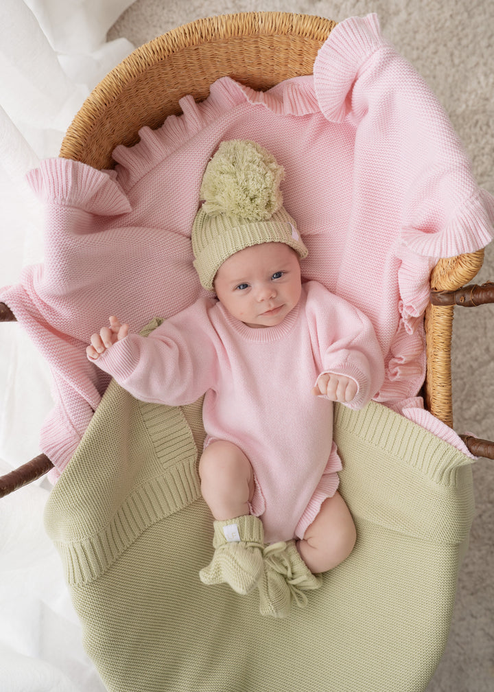 Frill Knit Romper | Strawberry Milk