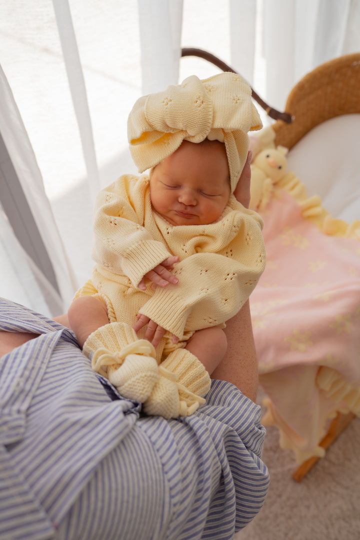 Knitted Oversized Topknot | Lemon Pointelle *PRE-ORDER*