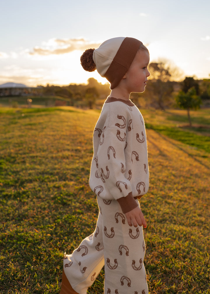 Knitted Pom Beanie | Ivory Duo tone