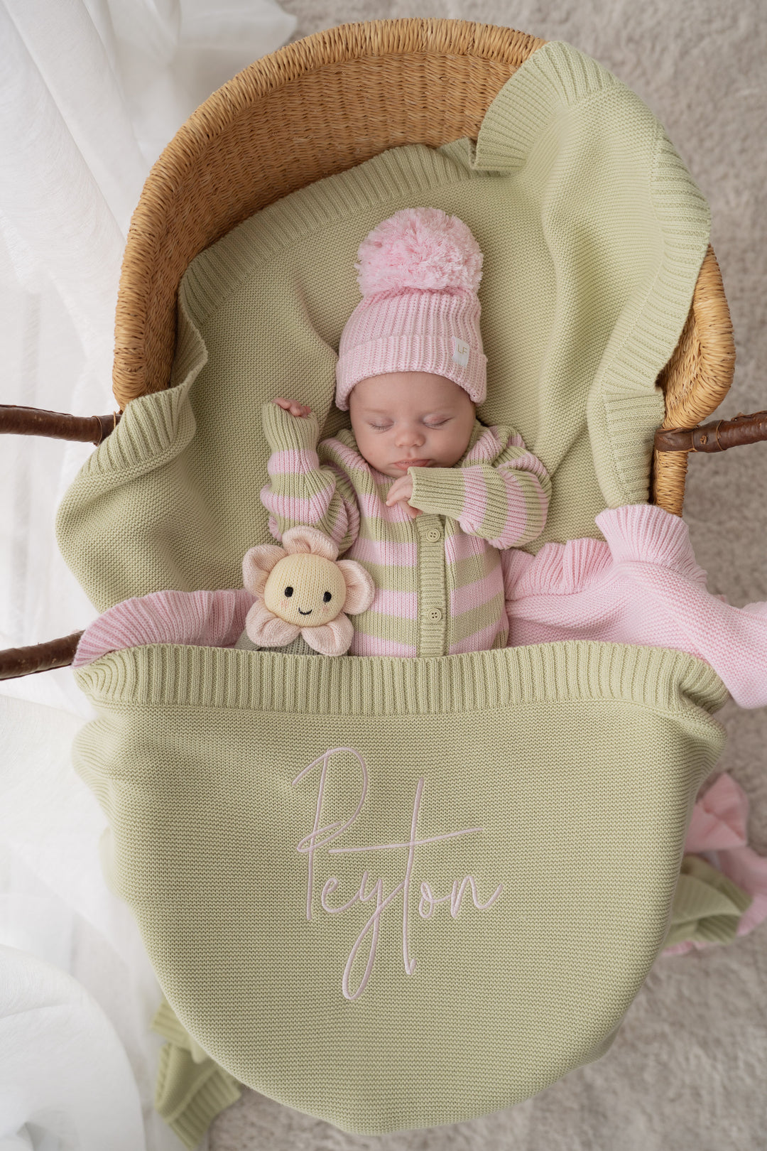 Heirloom Border Knit Blanket | Matcha