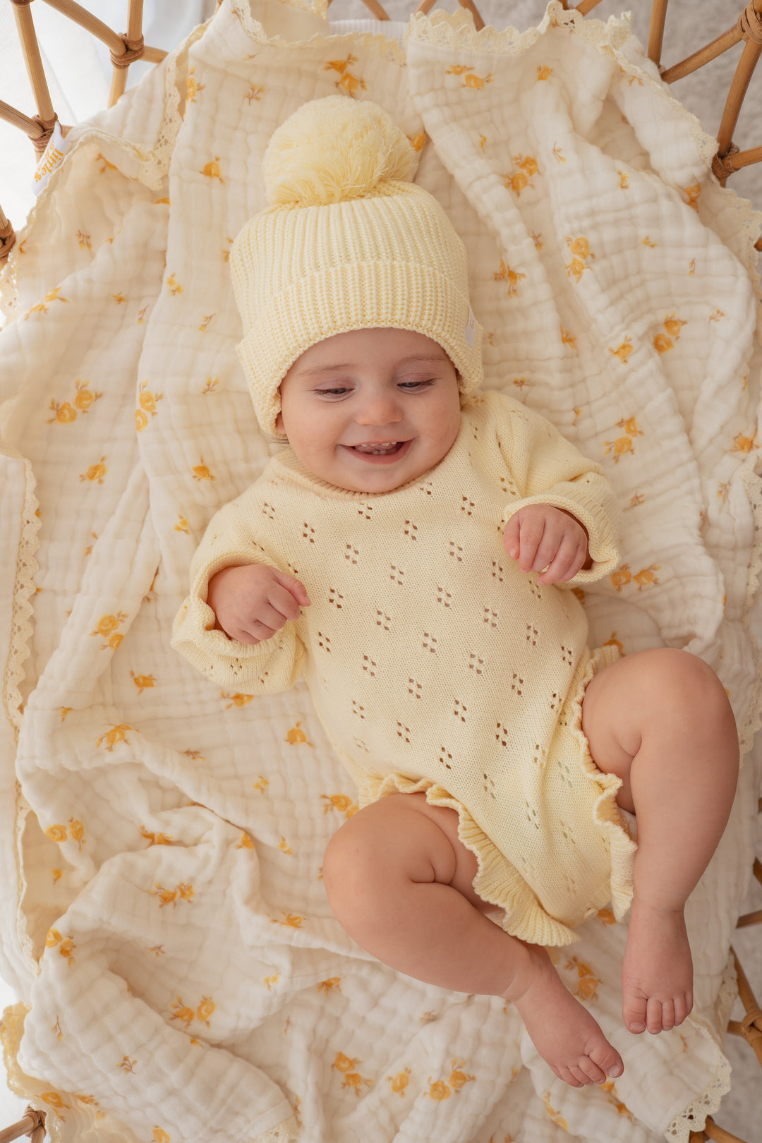 Frill Knit Pointelle Romper | Lemon