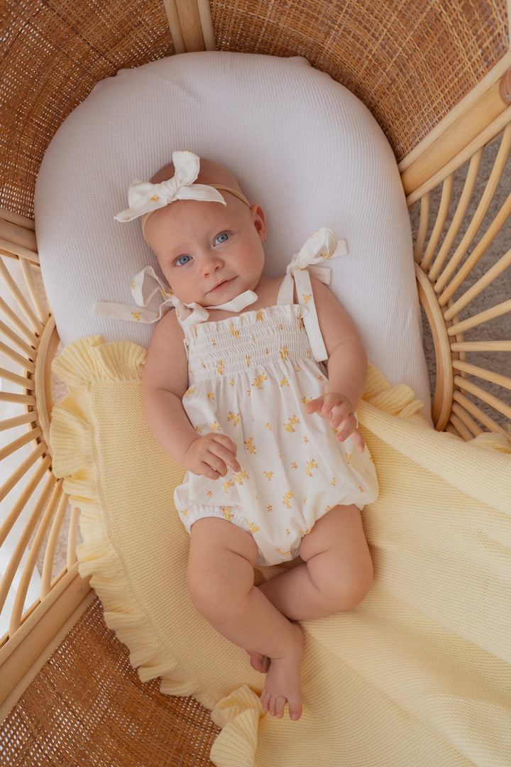 Tie Bubble Romper | Yellow Tiny Floral