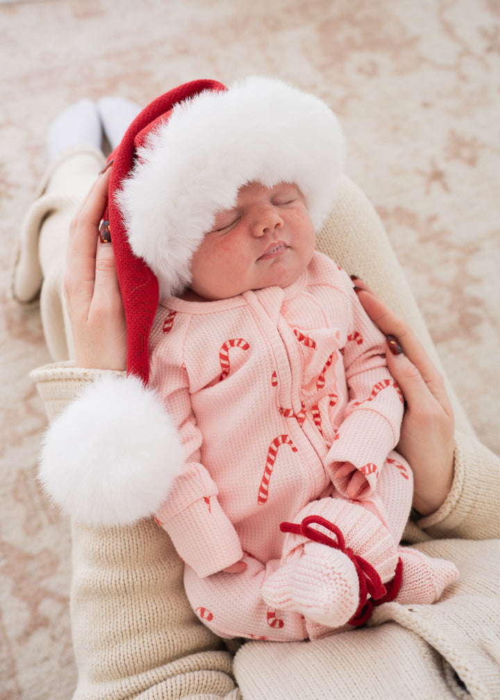 Frill Zip Romper | Pink Candy Cane Waffle | PRE-ORDER