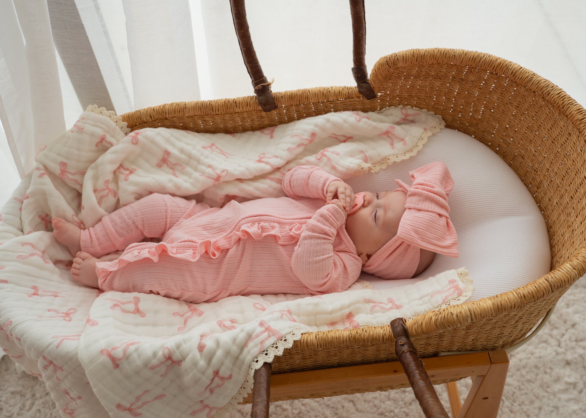 Frill Zip Romper | Peony Rib Pointelle – Little and Fern