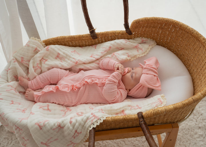 Frill Zip Romper | Peony Rib Pointelle