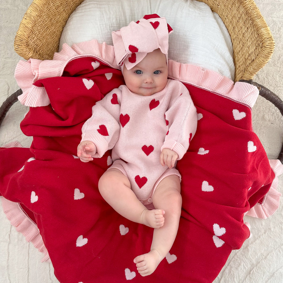Knit Romper | Red Hearts
