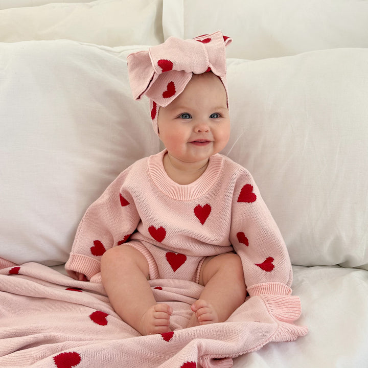 Frill Knit Blanket | Red Hearts