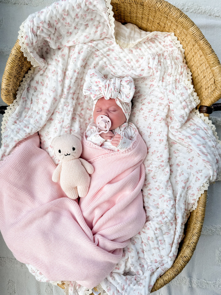 Heirloom Knit Blanket | Baby Pink