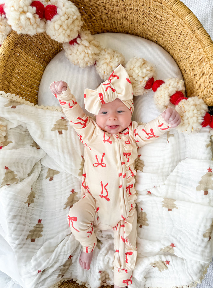 Frill Zip Romper | Christmas Bows