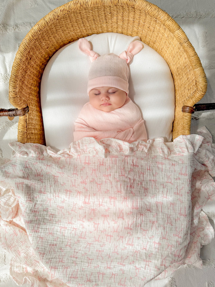 Frill Muslin Blanket | Pink Bow Floral