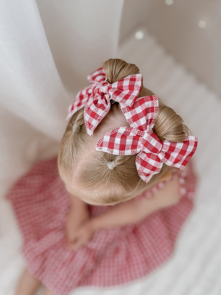 Twin Bow Clips | Red Gingham