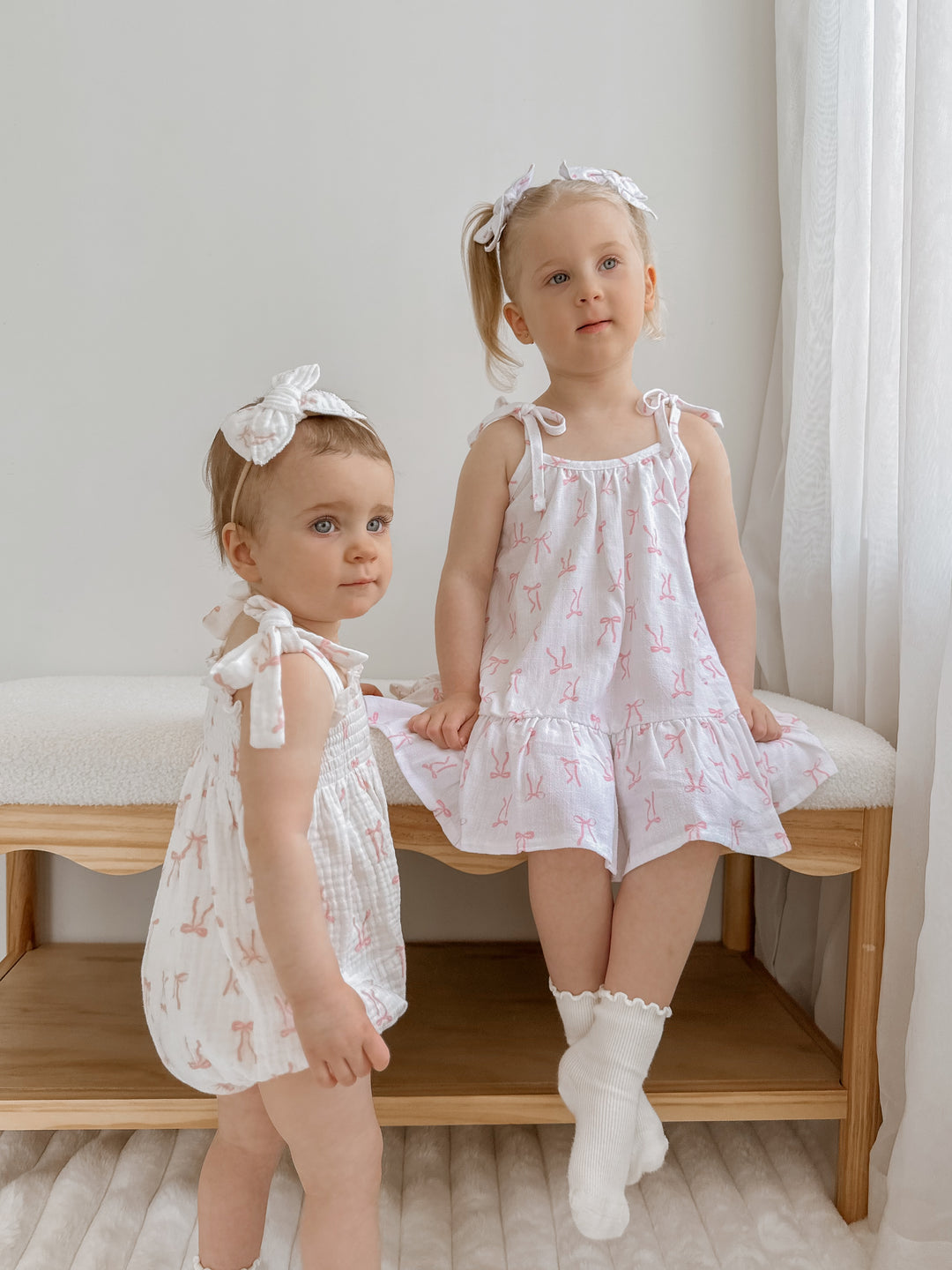 Tie Muslin Romper | Pink Bows