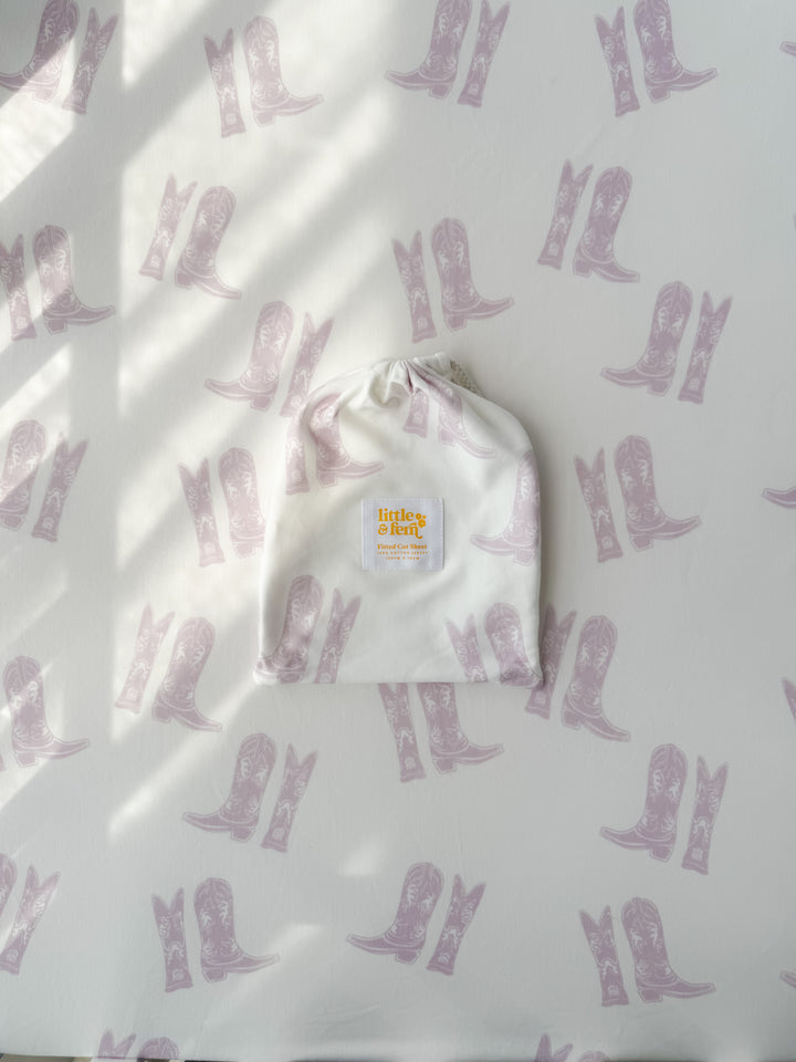 Cot Sheet | Lilac Cowgirl Boots