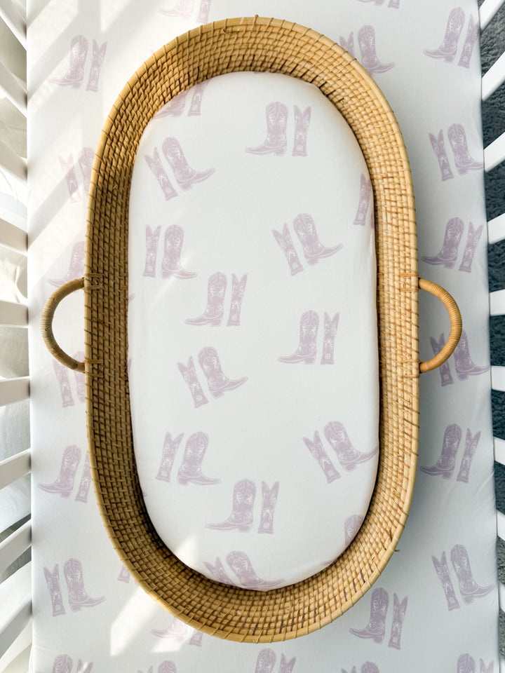 Bassinet Sheet | Lilac Cowgirl Boots