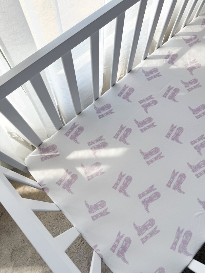 Cot Sheet | Lilac Cowgirl Boots