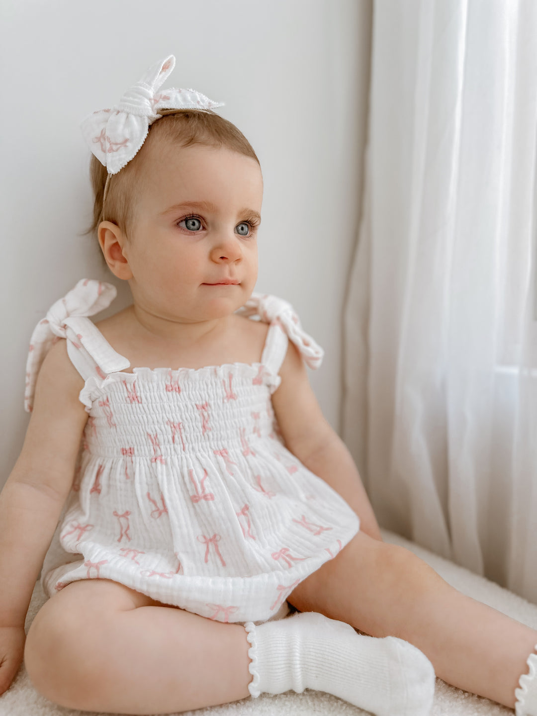 Tie Muslin Romper | Pink Bows