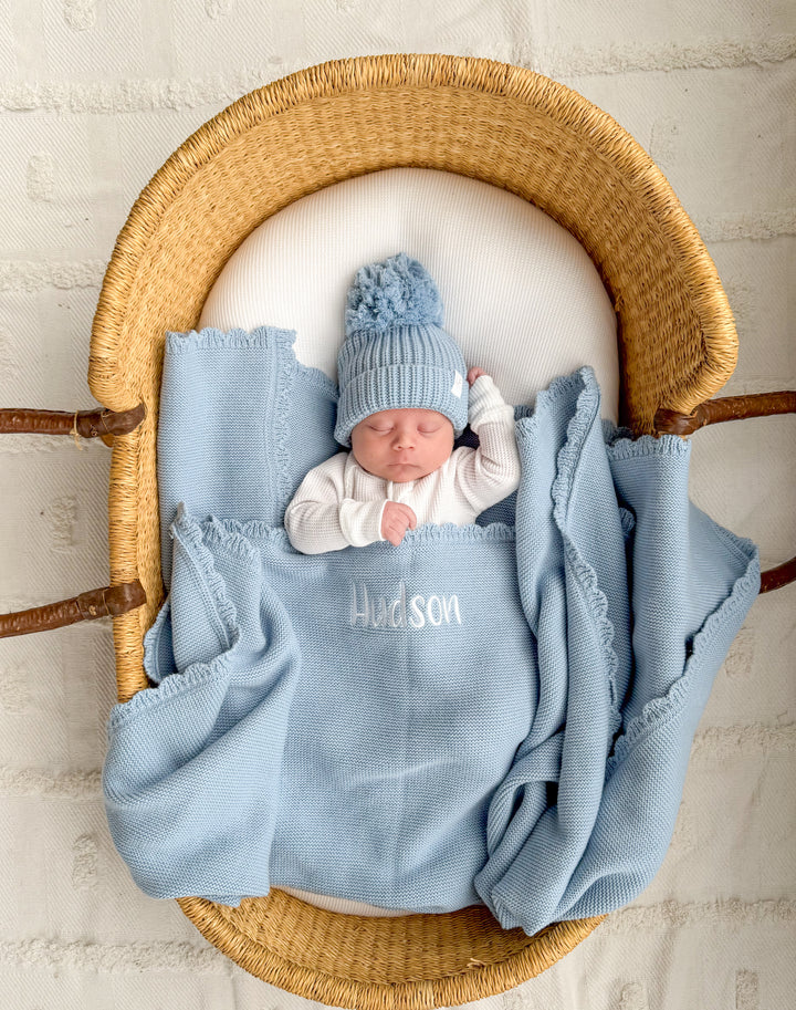 Knitted Pom Beanie | Blue