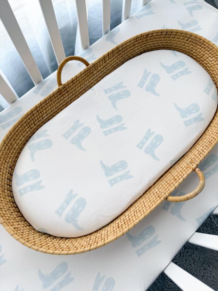 Bassinet Sheet | Blue Cowboy Boots