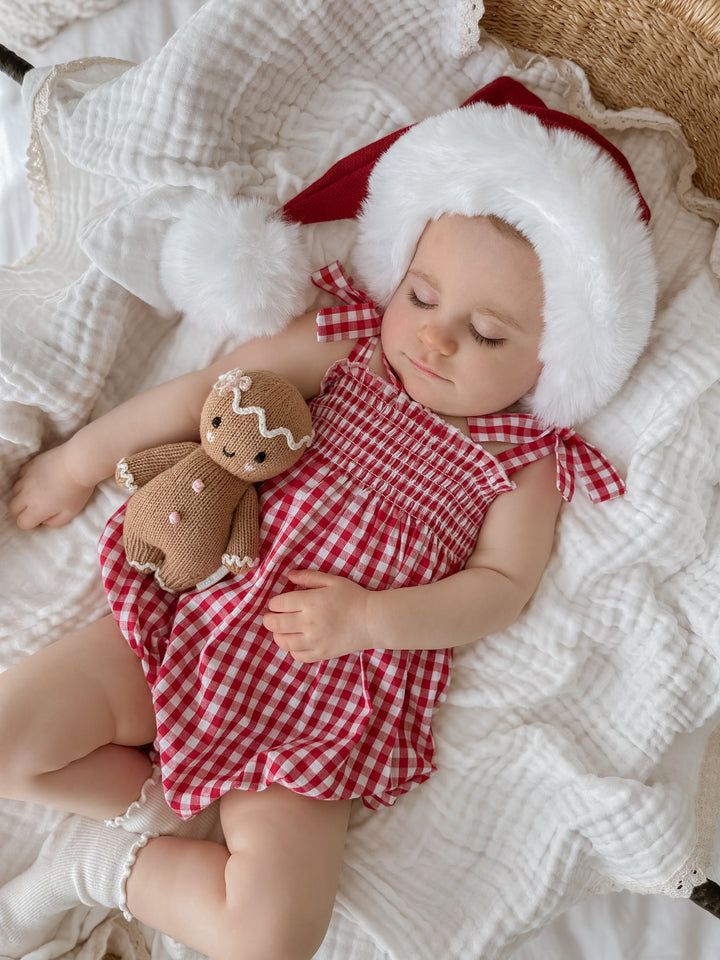 Tie Bubble Romper | Red Gingham