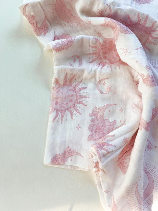 Muslin Swaddle Celestial Pink Little and Fern