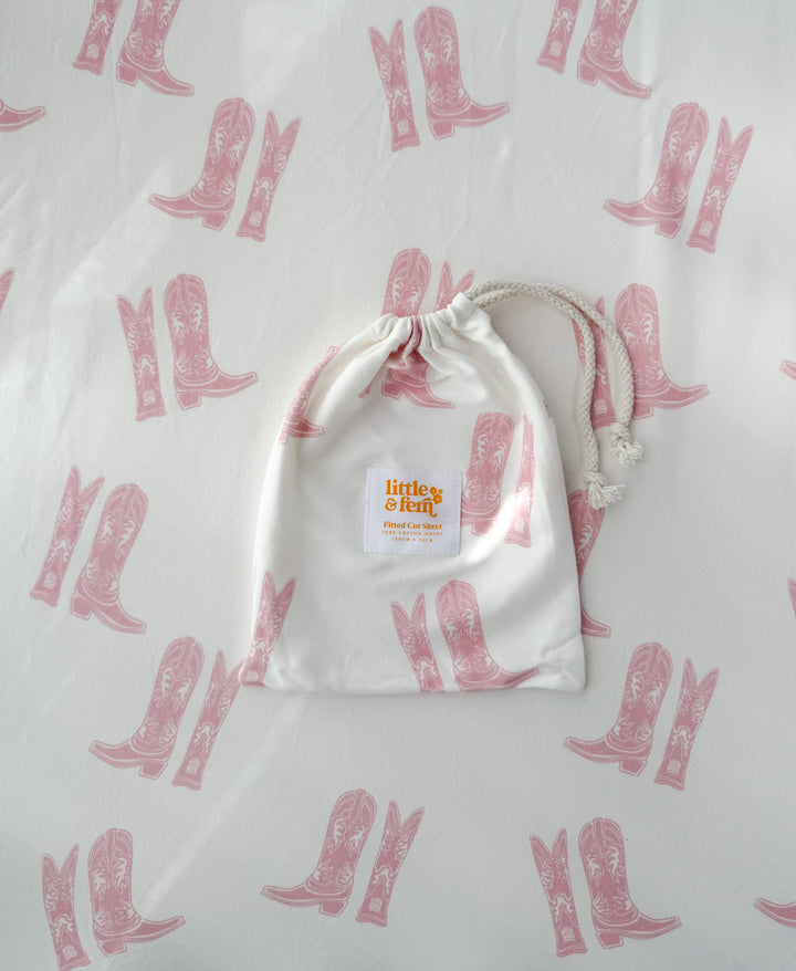 Cot Sheet | Pink Cowgirl Boots