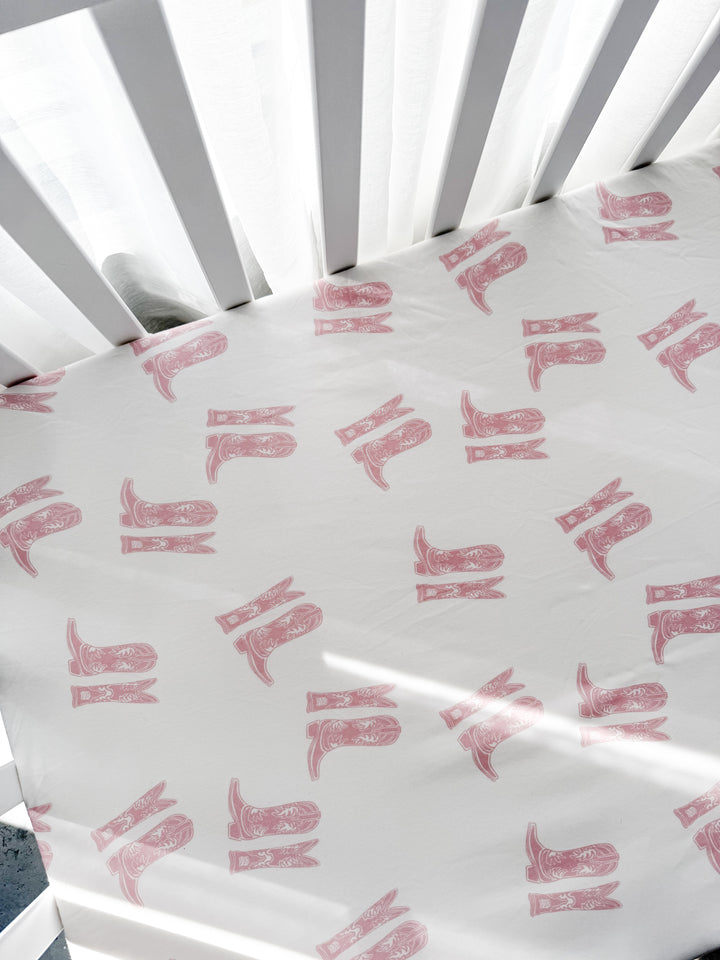 Cot Sheet | Pink Cowgirl Boots