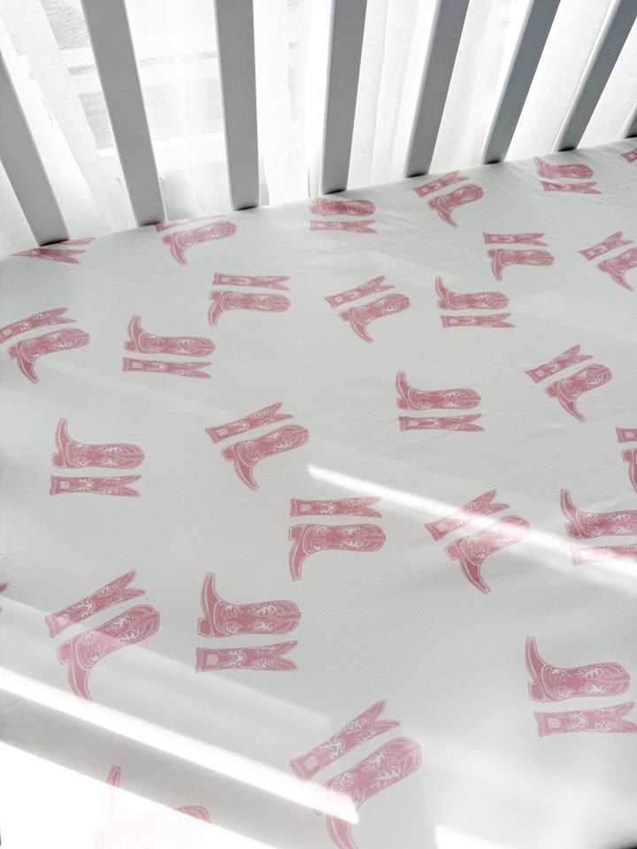 Cot Sheet | Pink Cowgirl Boots