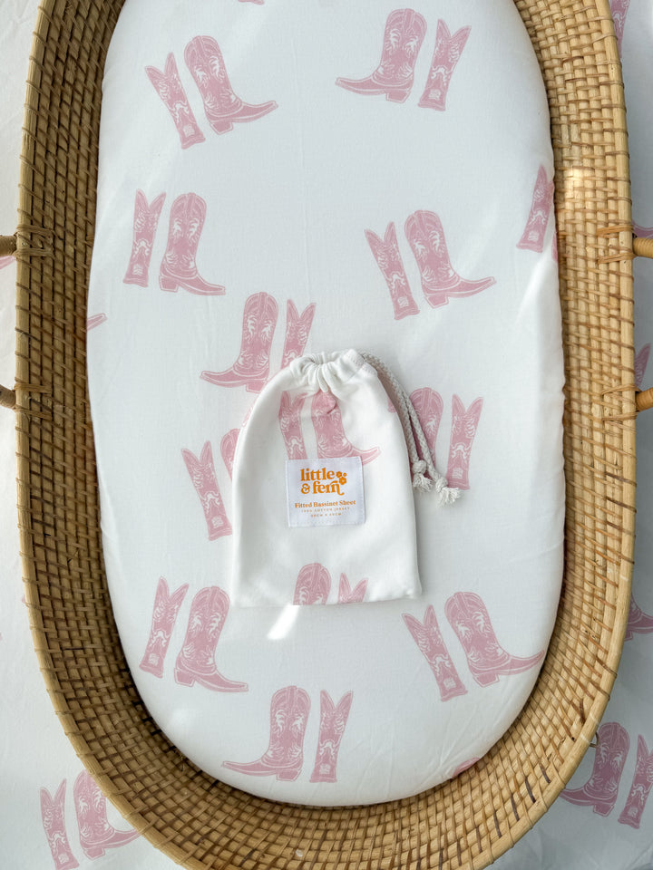 Bassinet Sheet | Pink Cowgirl Boots