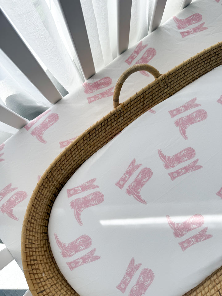 Bassinet Sheet | Pink Cowgirl Boots