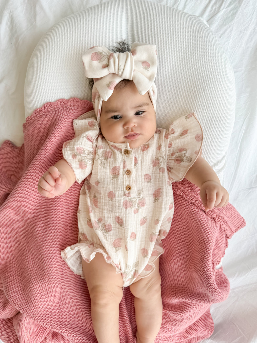 Frill Muslin Romper | Strawberries