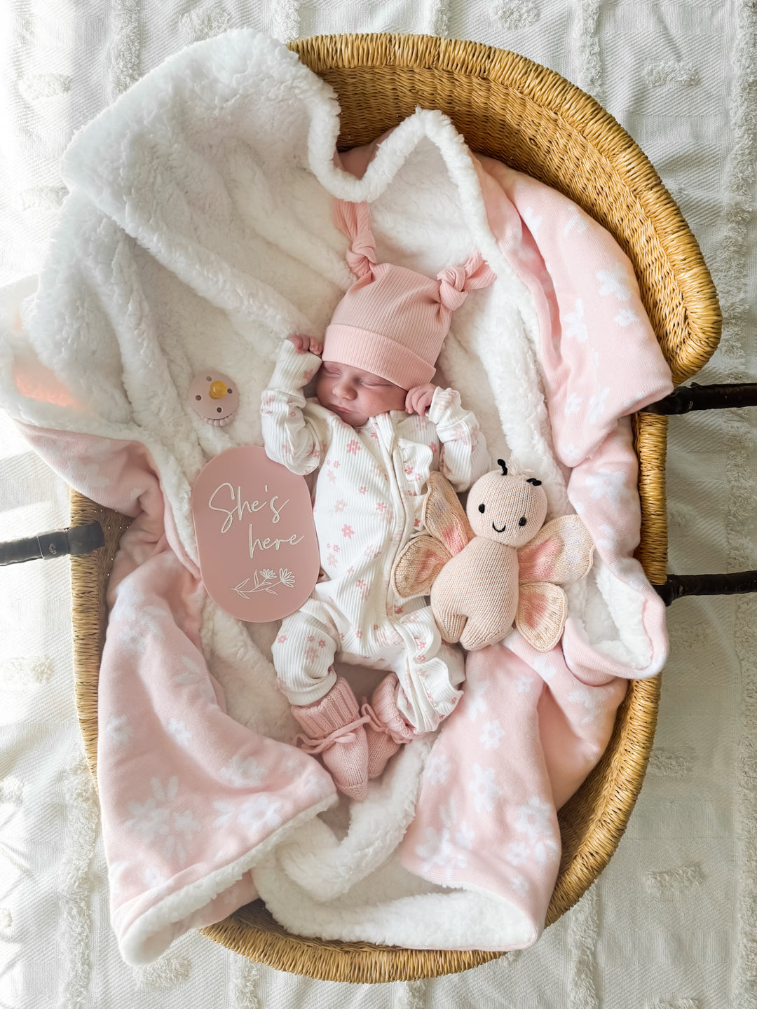 Knit Sherpa Blanket | Baby Pink & Milk