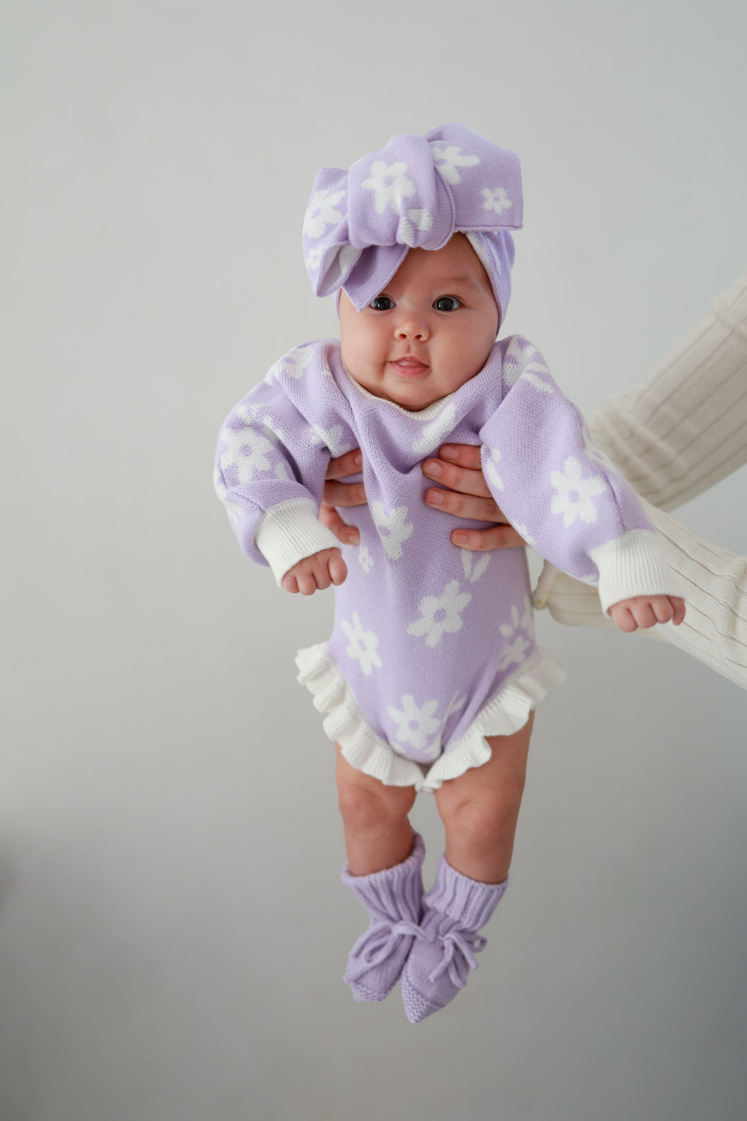 Frill Knit Romper | Daisy Floral Lilac