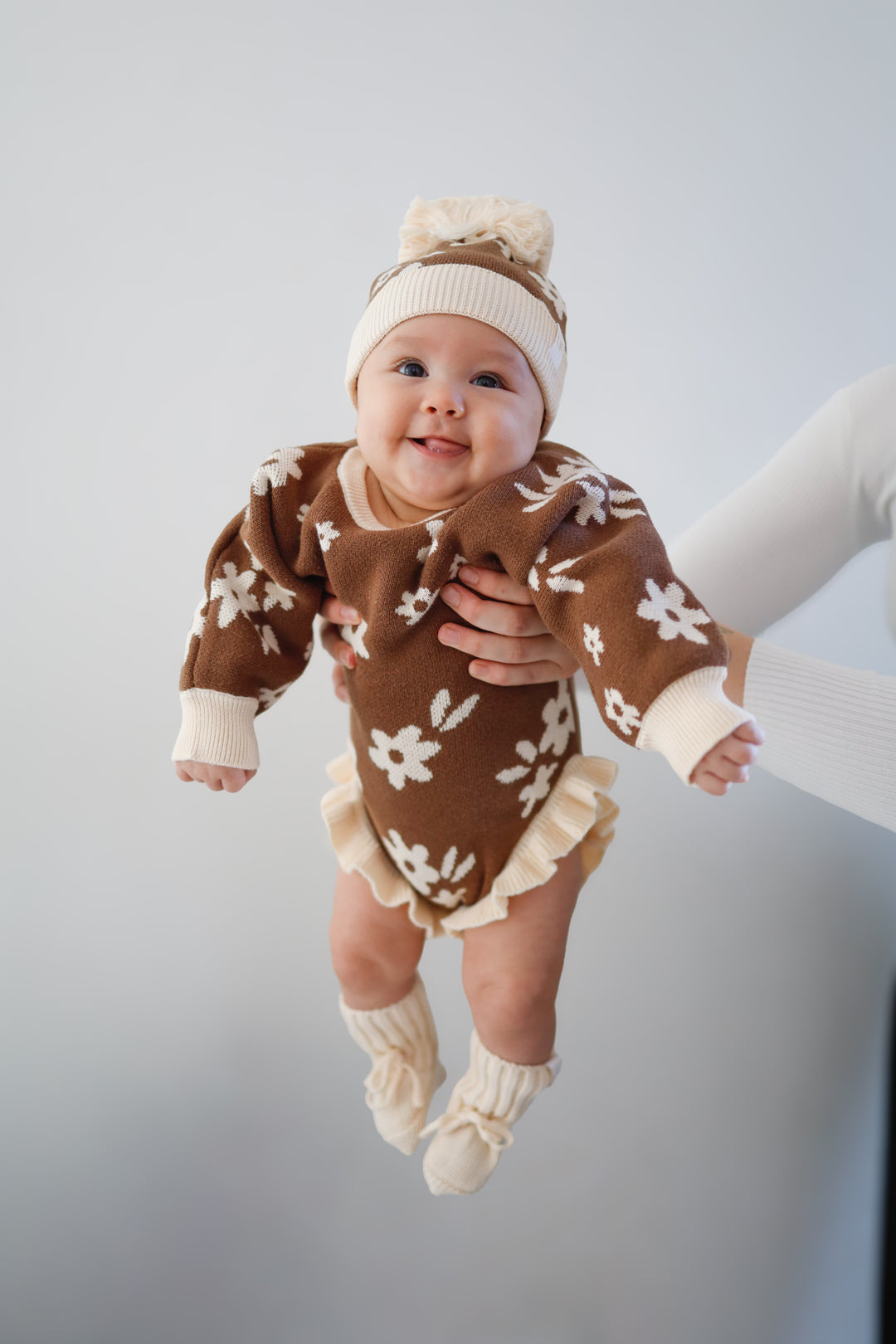 Frill Knit Romper | Daisy Floral Chocolate