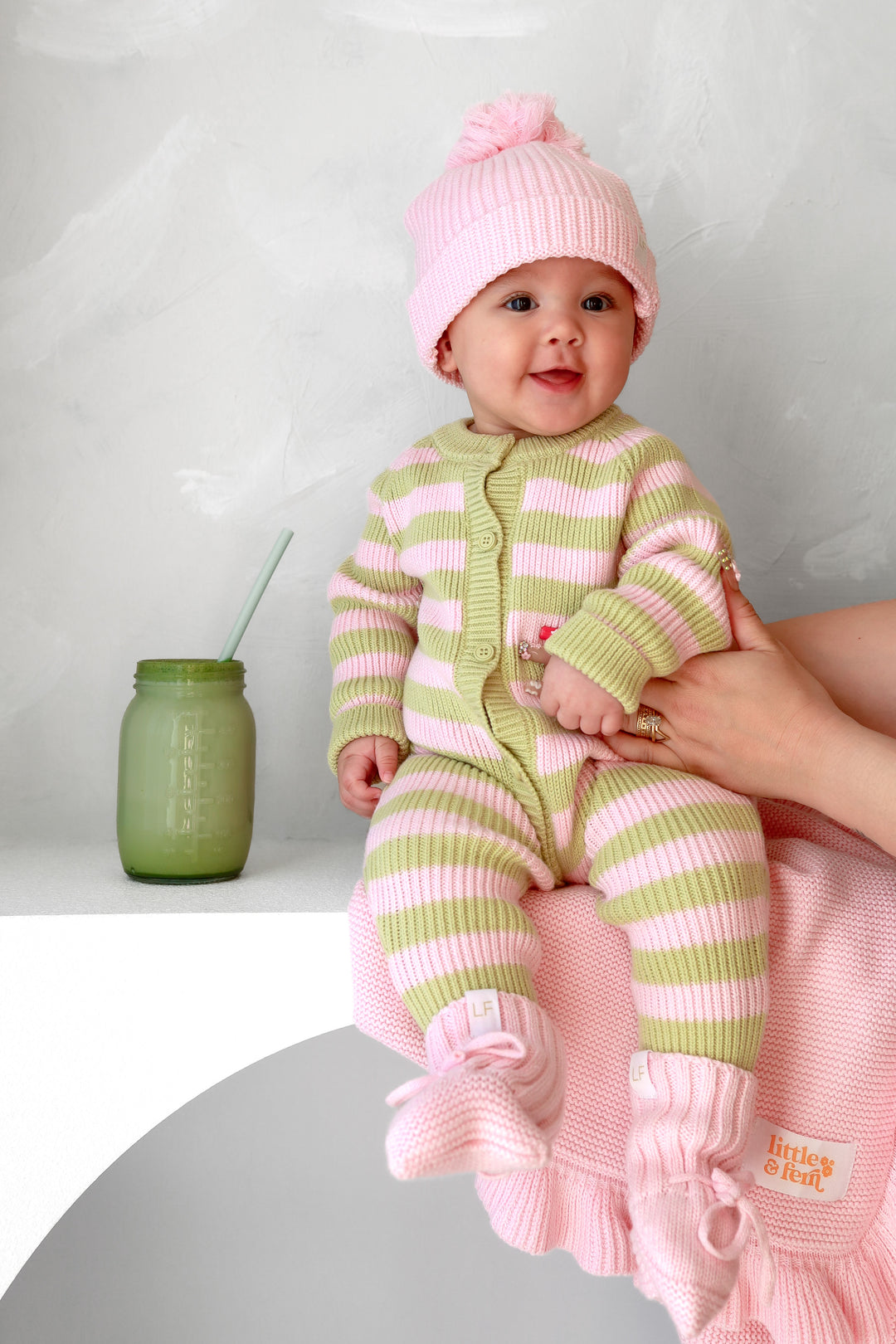 Chunky Knit Classic Romper | Strawberry Matcha Stripe