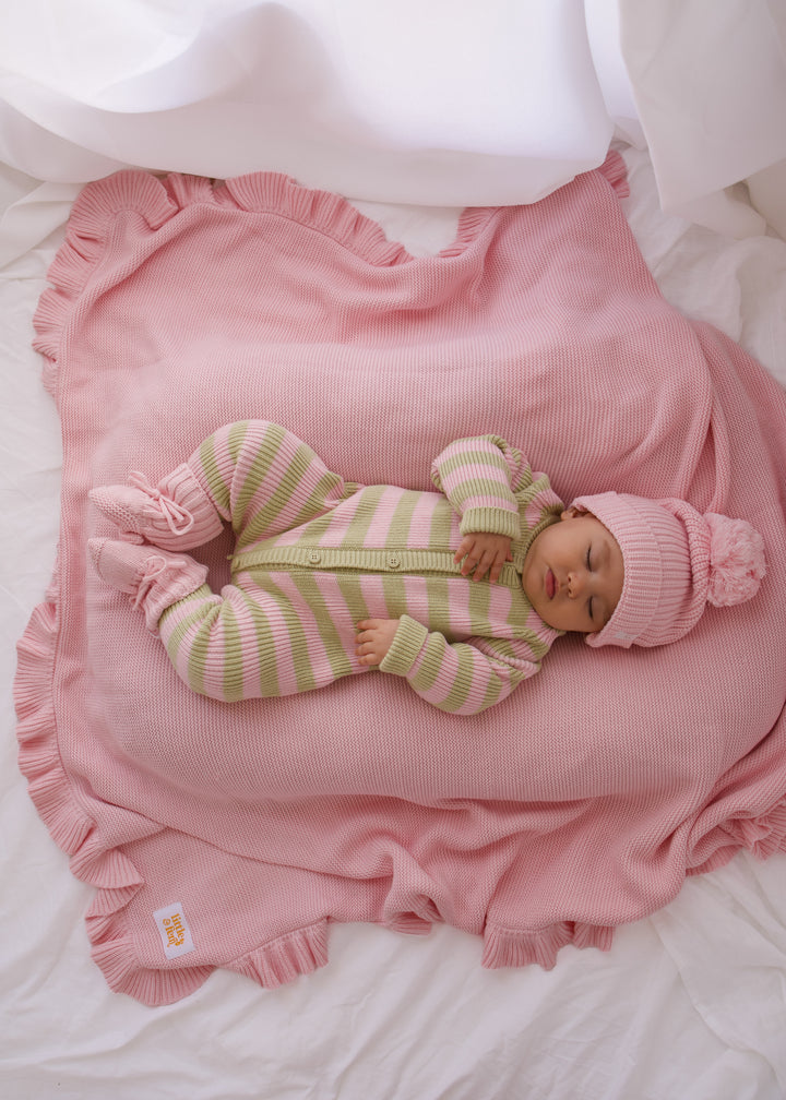 Chunky Knit Classic Romper | Strawberry Matcha Stripe