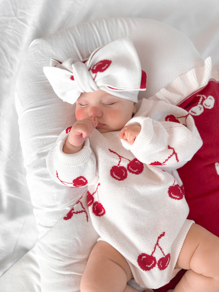 Knit Romper | Red Cherries