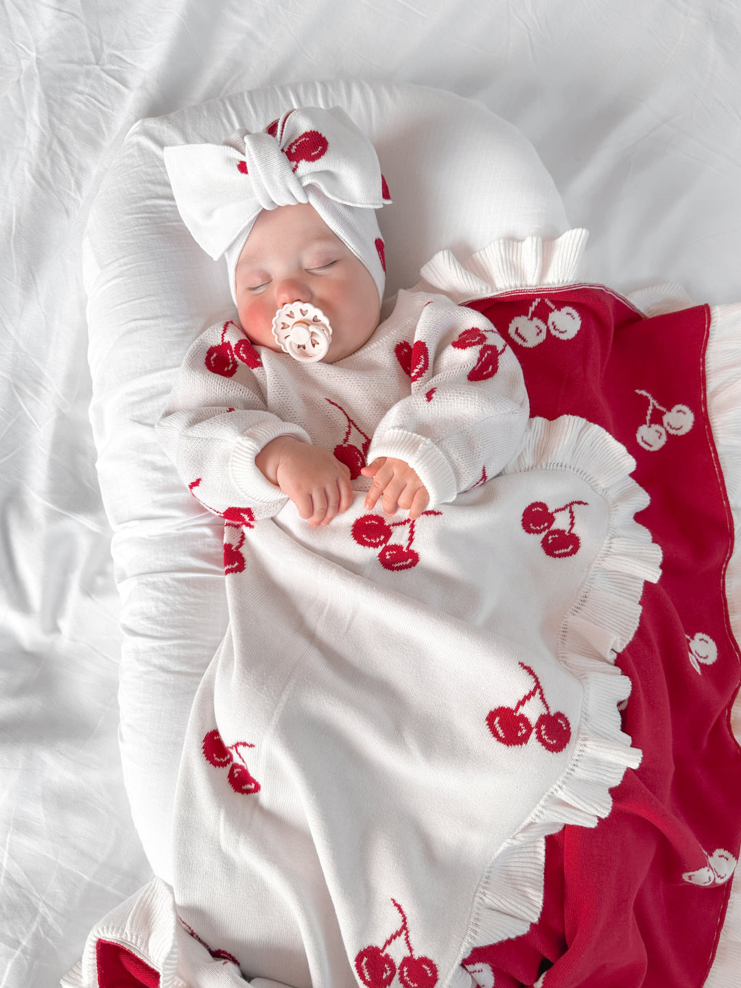 Frill Knit Blanket | Red Cherries