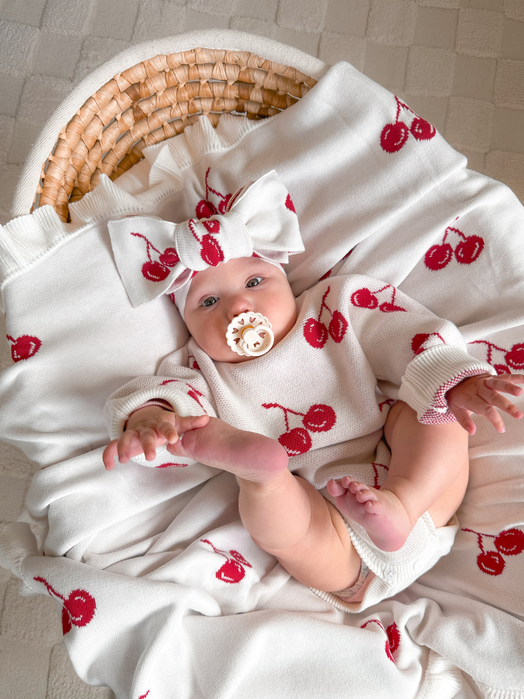 Knit Romper | Red Cherries