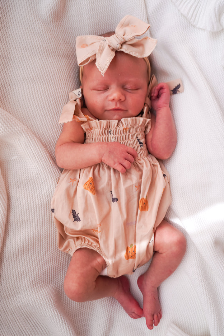 Tie Bubble Romper | Peach Halloween