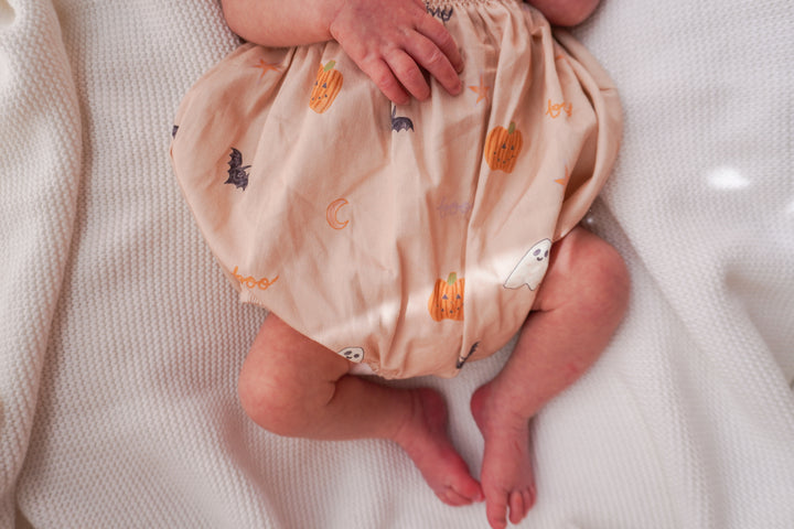 Tie Bubble Romper | Peach Halloween
