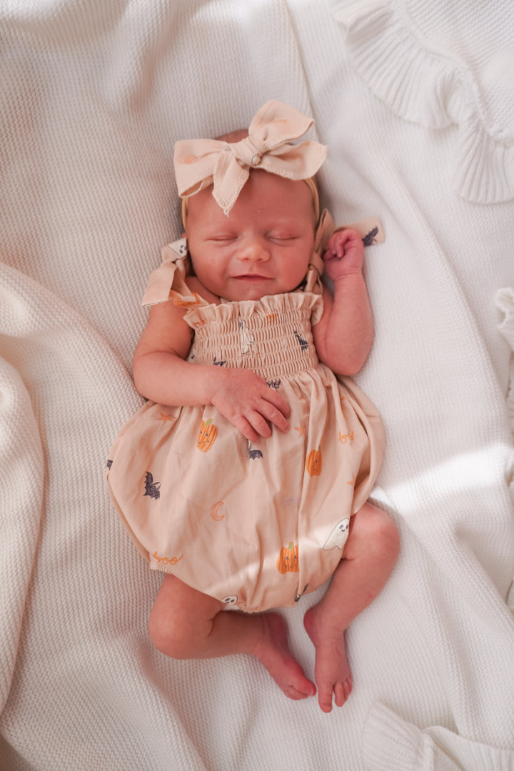 Tie Bubble Romper | Halloween + FREE BOW