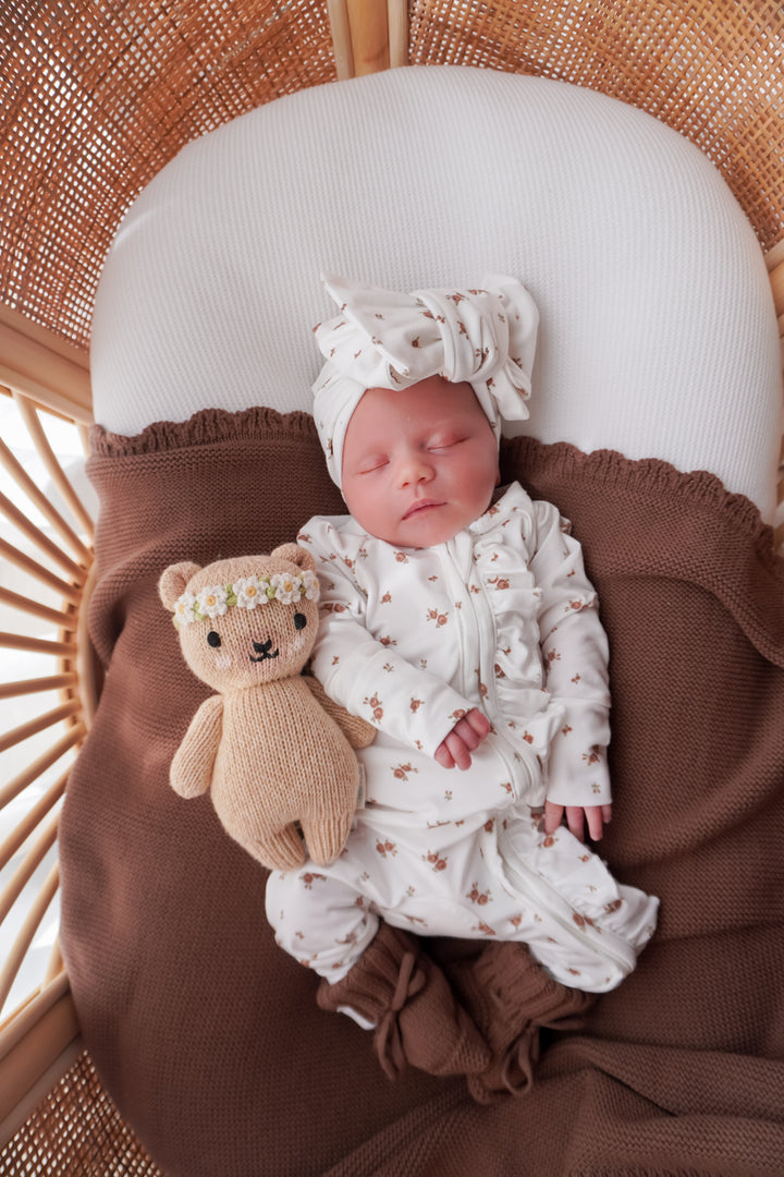 Frill Zip Romper | Choc Meadow