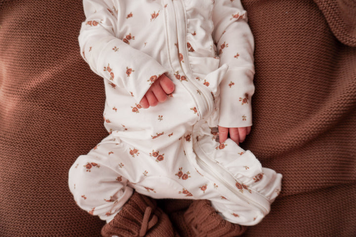 Frill Zip Romper | Choc Meadow