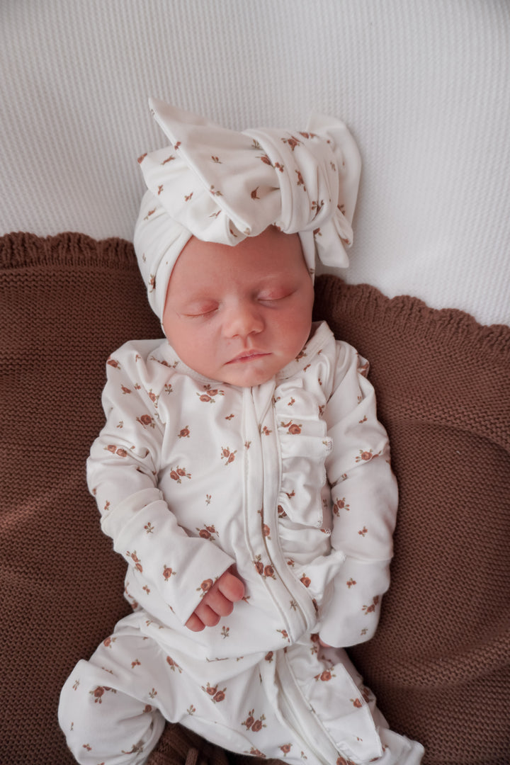 Frill Zip Romper | Choc Meadow