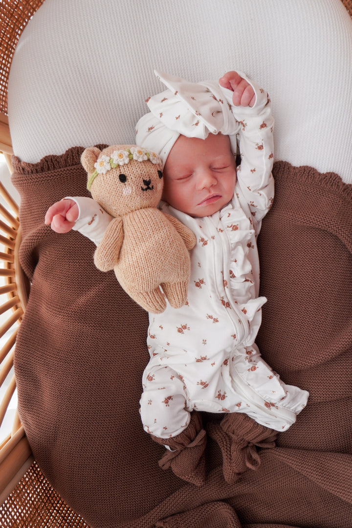 Frill Zip Romper | Choc Meadow