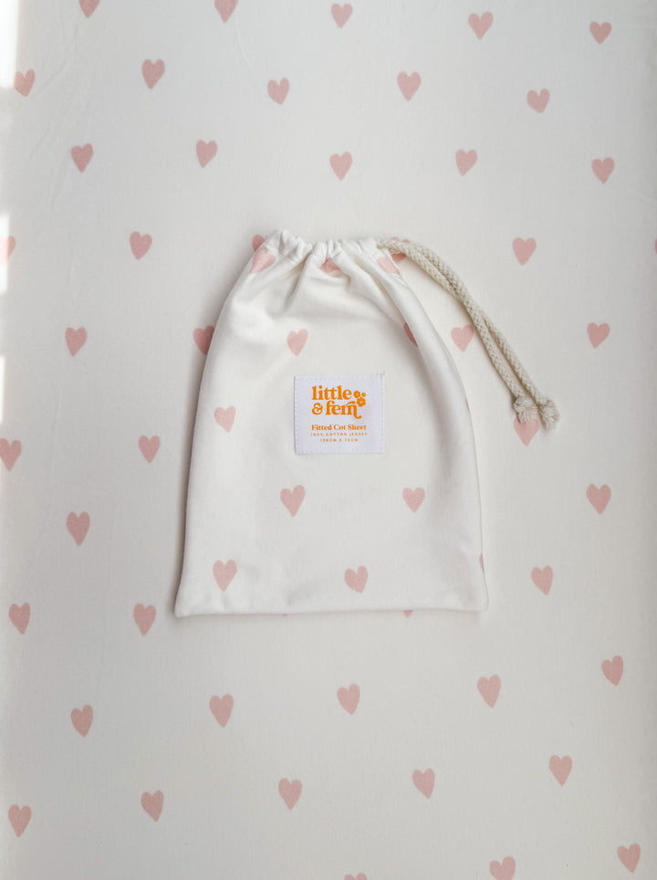 Cot Sheet | Pink Hearts